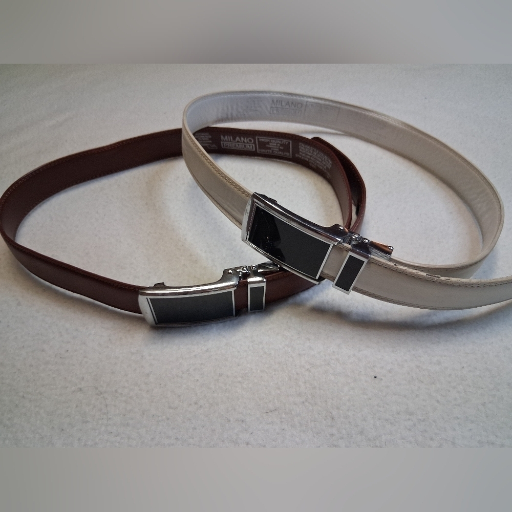 Milano Men's Brown and White Leather Belt Set